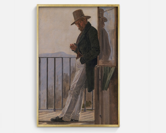 Gentleman Top Hat Balcony Doorway Mountain View Portrait Art Poster