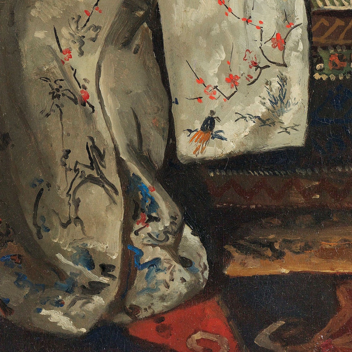 Reclining Woman Embroidered Kimono Chaise Dark Interior Art Poster - Image 2