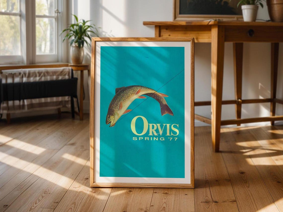 Orvis Spring 77 Leaping Trout Vintage Fly Fishing Wall Art Poster - Image 4