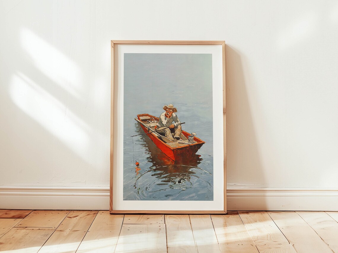 Boat Fisherman Vintage Fishing Art Poster For Dad