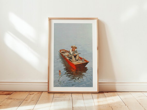 Boat Fisherman Vintage Fishing Art Poster For Dad