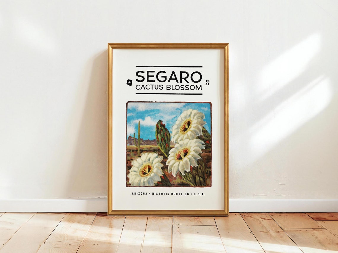 Segaro Cactus Blossom Arizona Route 66 Vintage Botanical Poster Art