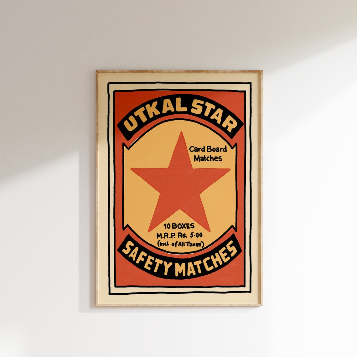 Utkal Star Safety Matches Retro Indian Matchbox Label Bold Art Poster