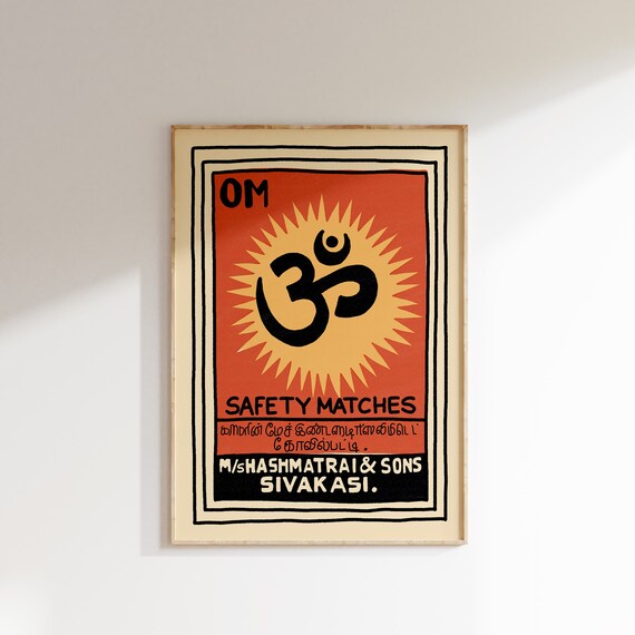 Retro Indian Matchbox Poster Om Vintage Matchbox Poster Colorful Art Poster Vintage India Art Maximalist Wall Art Matchbox Art