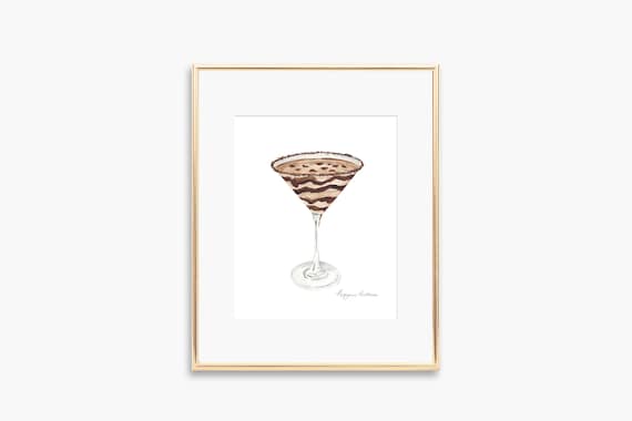 Chocolate Martini Watercolor Dessert Cocktail Bar Decor Poster