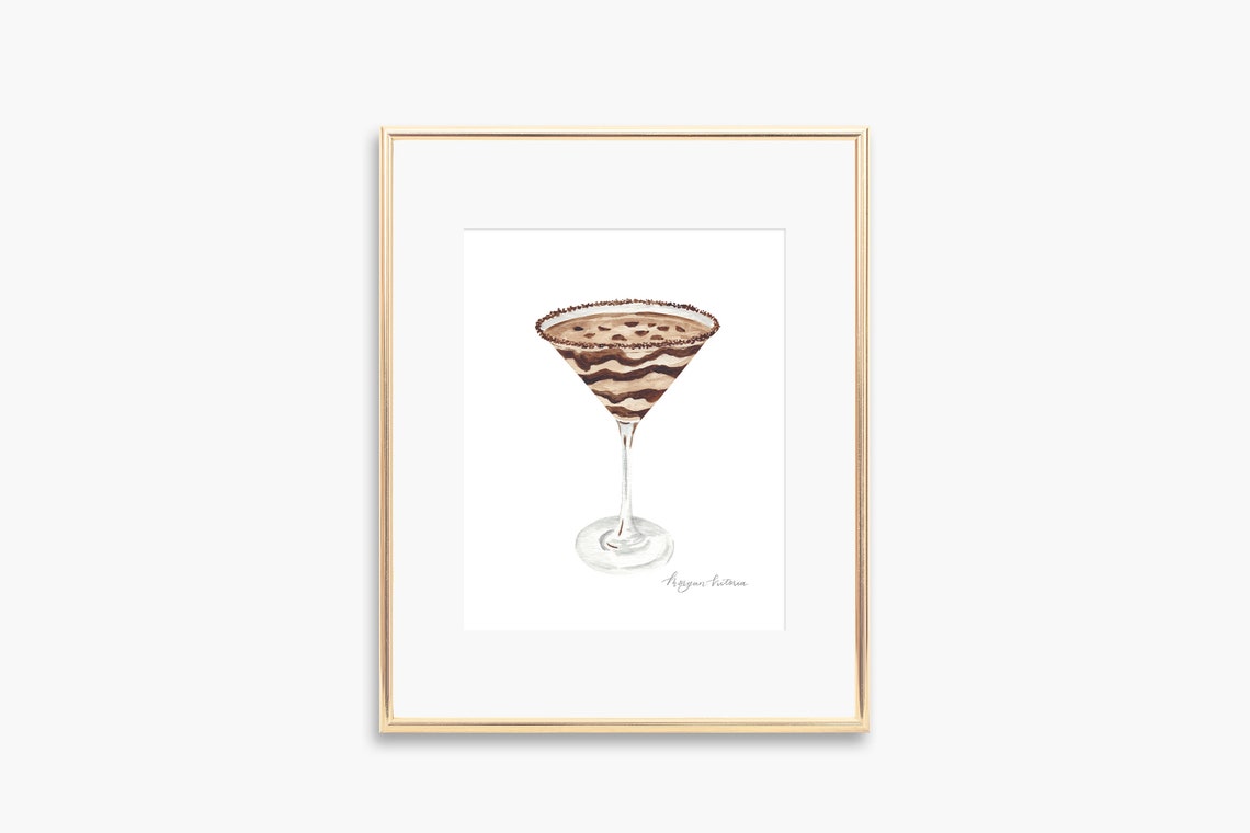 Chocolate Martini Watercolor Dessert Cocktail Bar Decor Poster