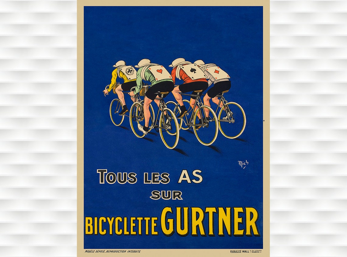 Bicyclette Gurtner Tous les As Playing Card Aces Vintage Poster
