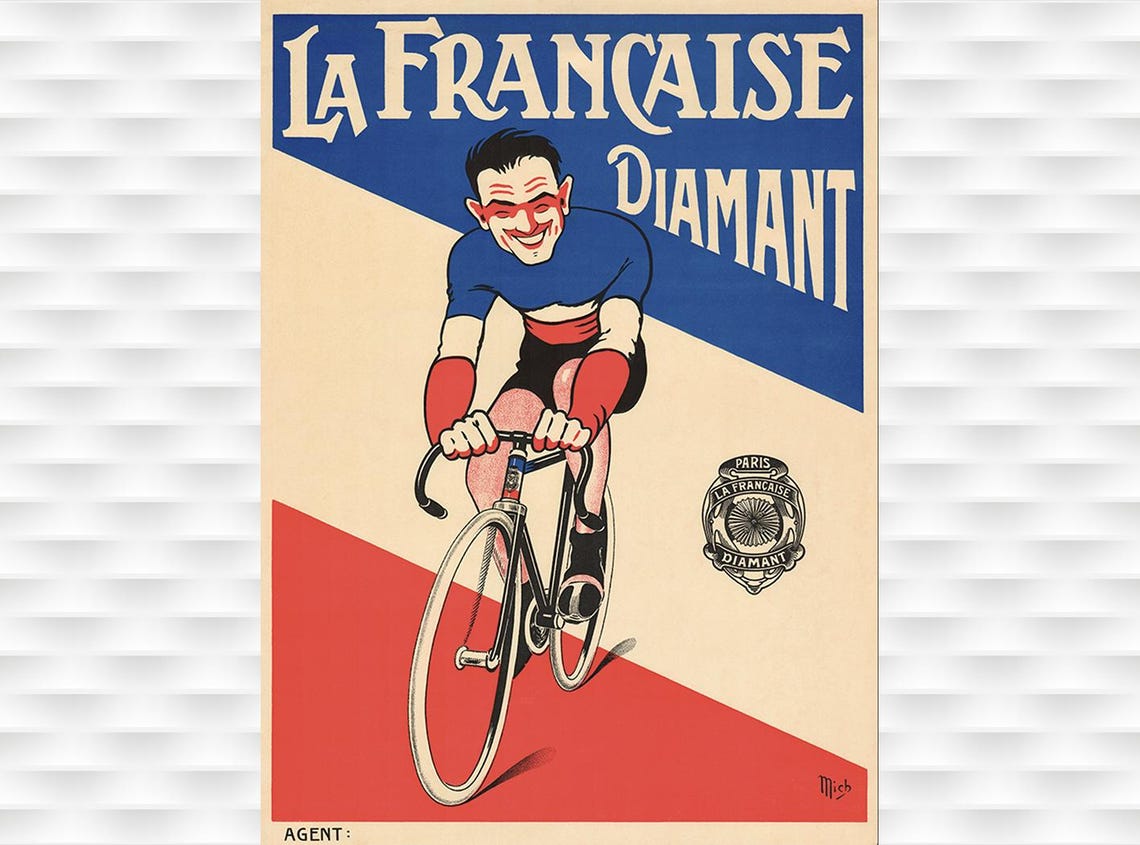 La Francaise Diamant French Bicycle Rider Classic Vintage Poster