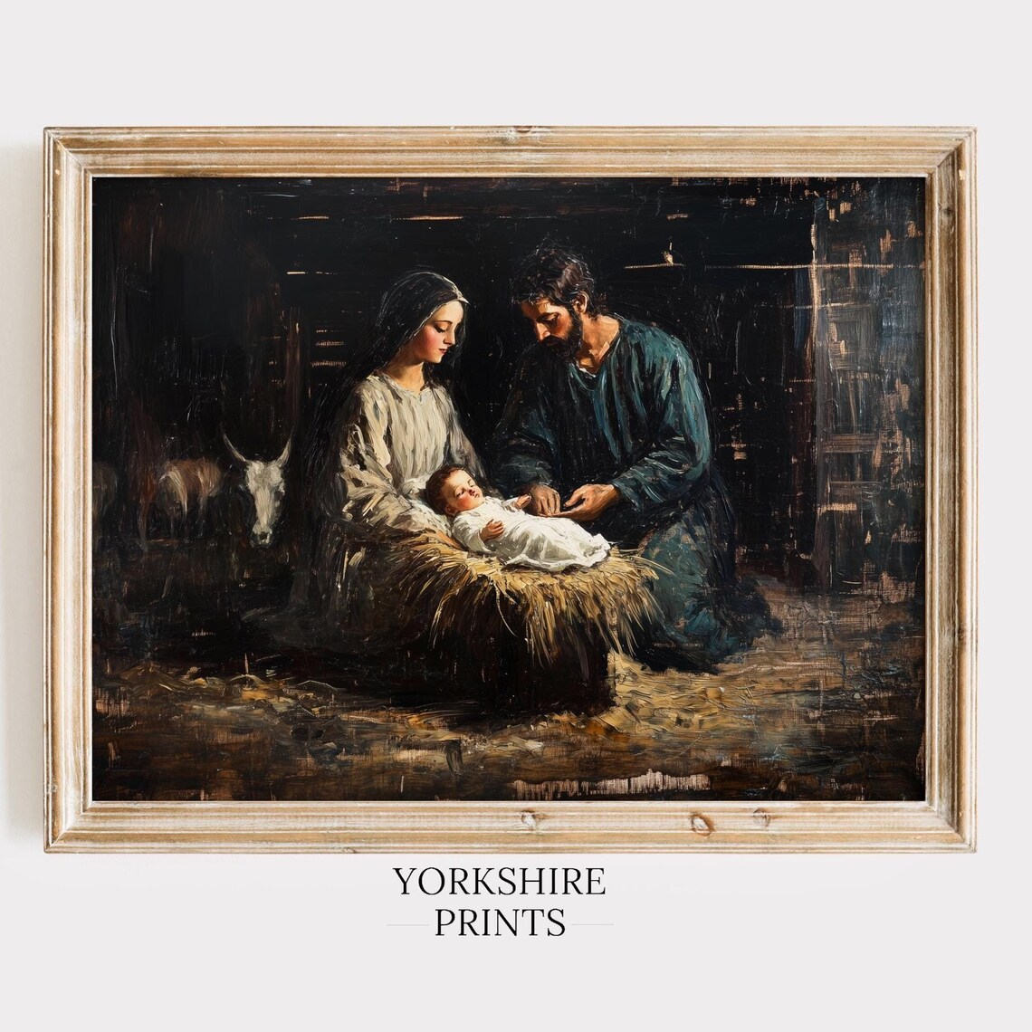 Nativity Scene Mary Joseph And Baby Jesus Vintage Christian Art Poster