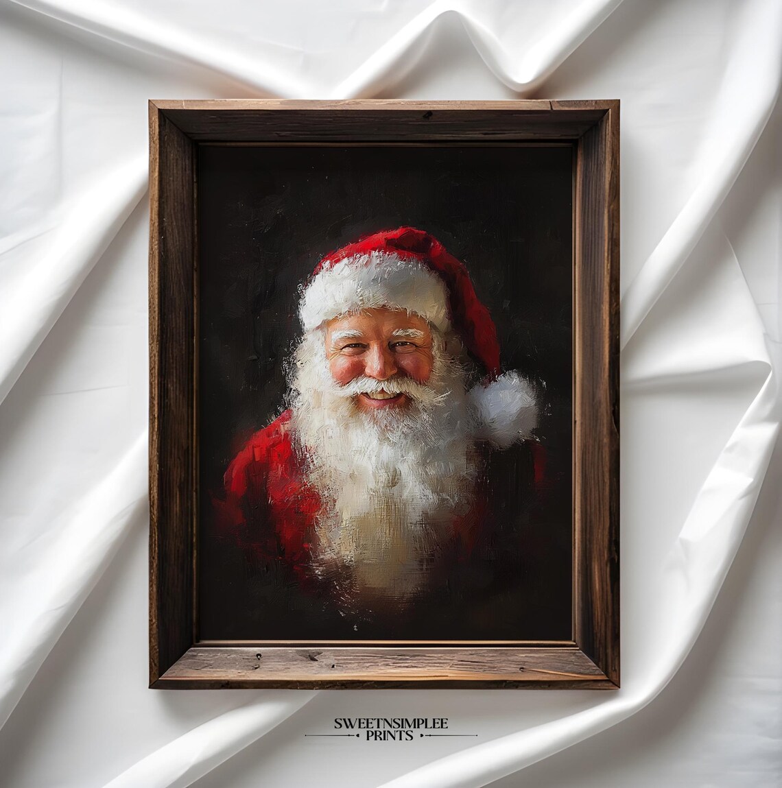 Smiling Santa Portrait Poster Dark Background Vintage Christmas Painting - Image 2