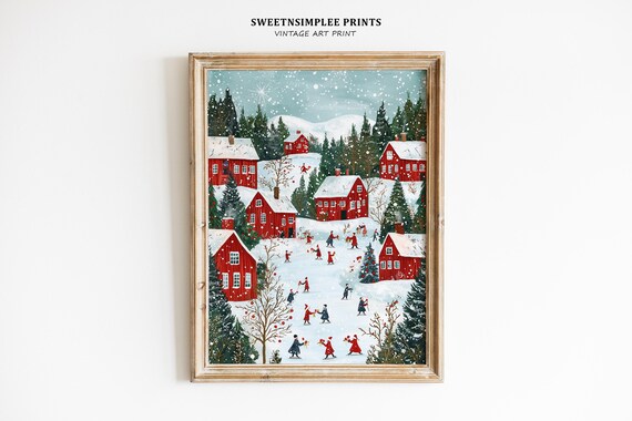 Christmas Town Wall Art Snowy Winter Village Dcor Cute Holiday Art Christmas Wall Print 585