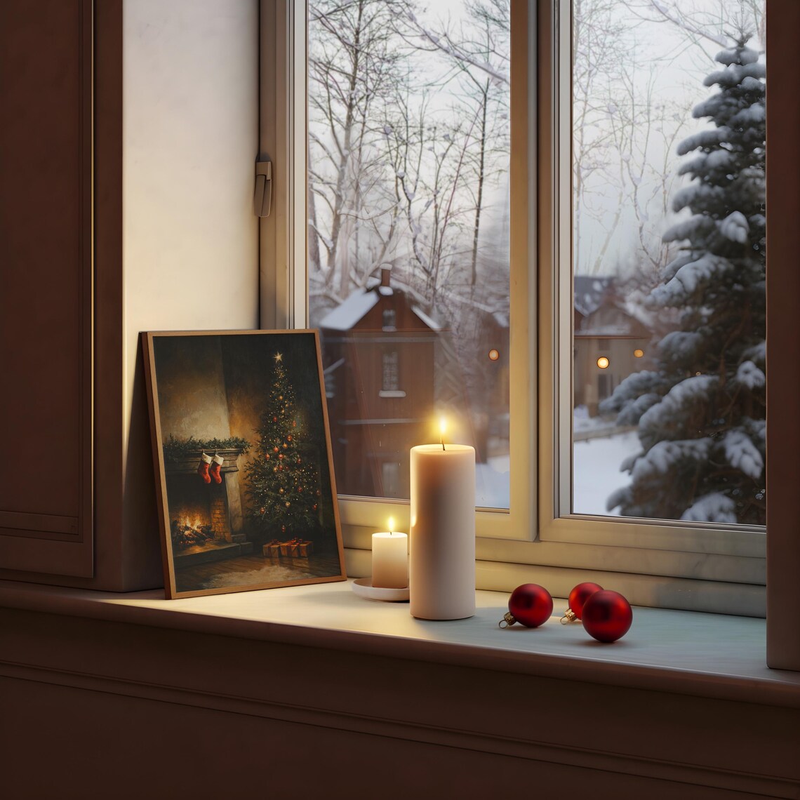 Cozy Fireplace With Stockings and Christmas Tree Gifts Holiday Poster - Image 3