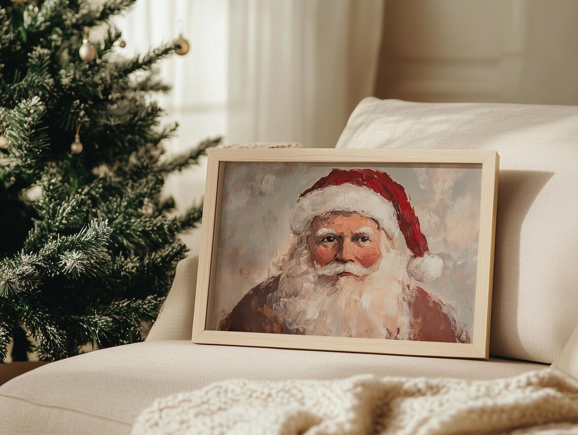 Vintage Santa Claus Portrait Poster Classic Oil Painting Holiday Decor - Image 3