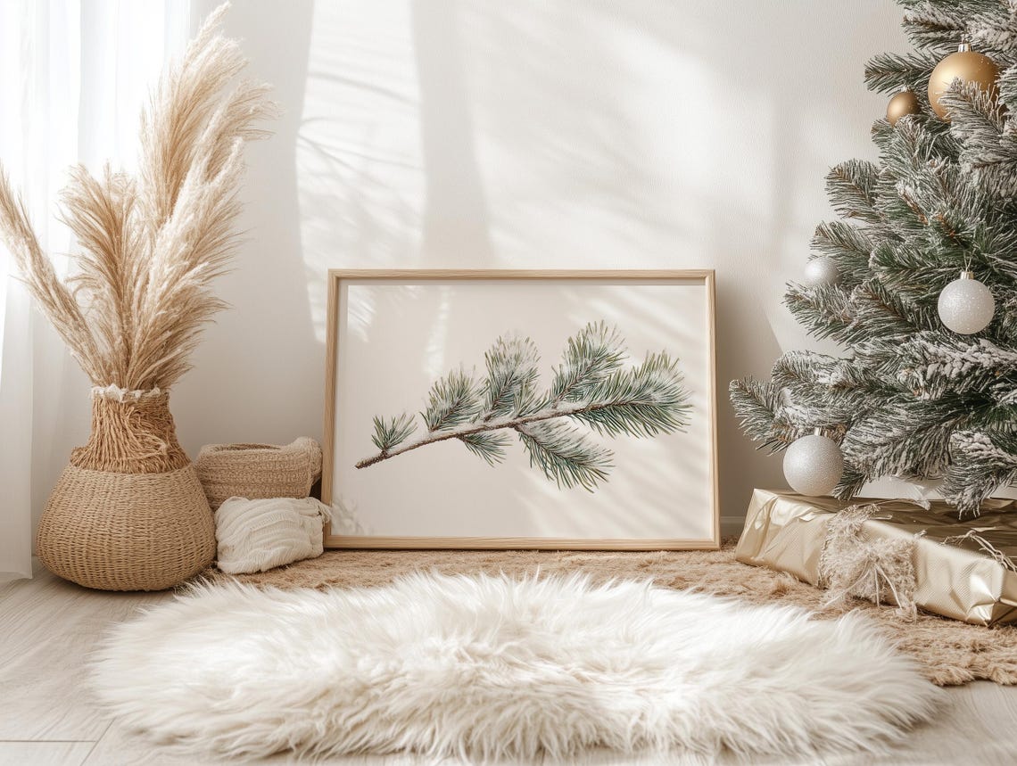 Snowy Pine Branch Poster Minimalist Winter Botanical Still Life Art - Image 3