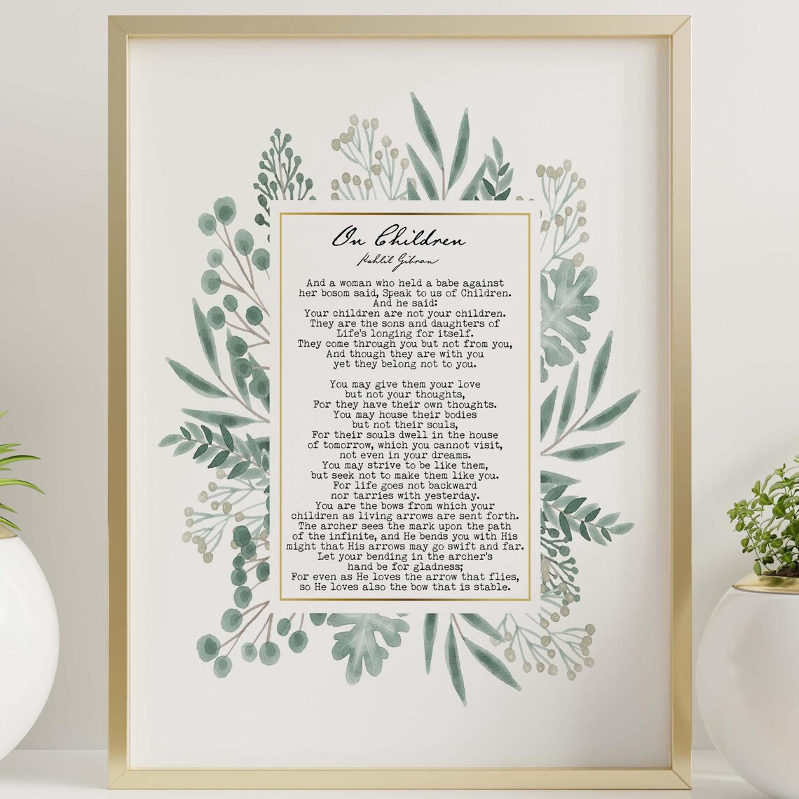 On Children Kahlil Gibran Poem Botanical Literary Art Poster