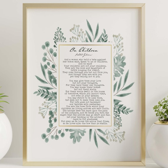On Children Kahlil Gibran Poem Botanical Literary Art Poster
