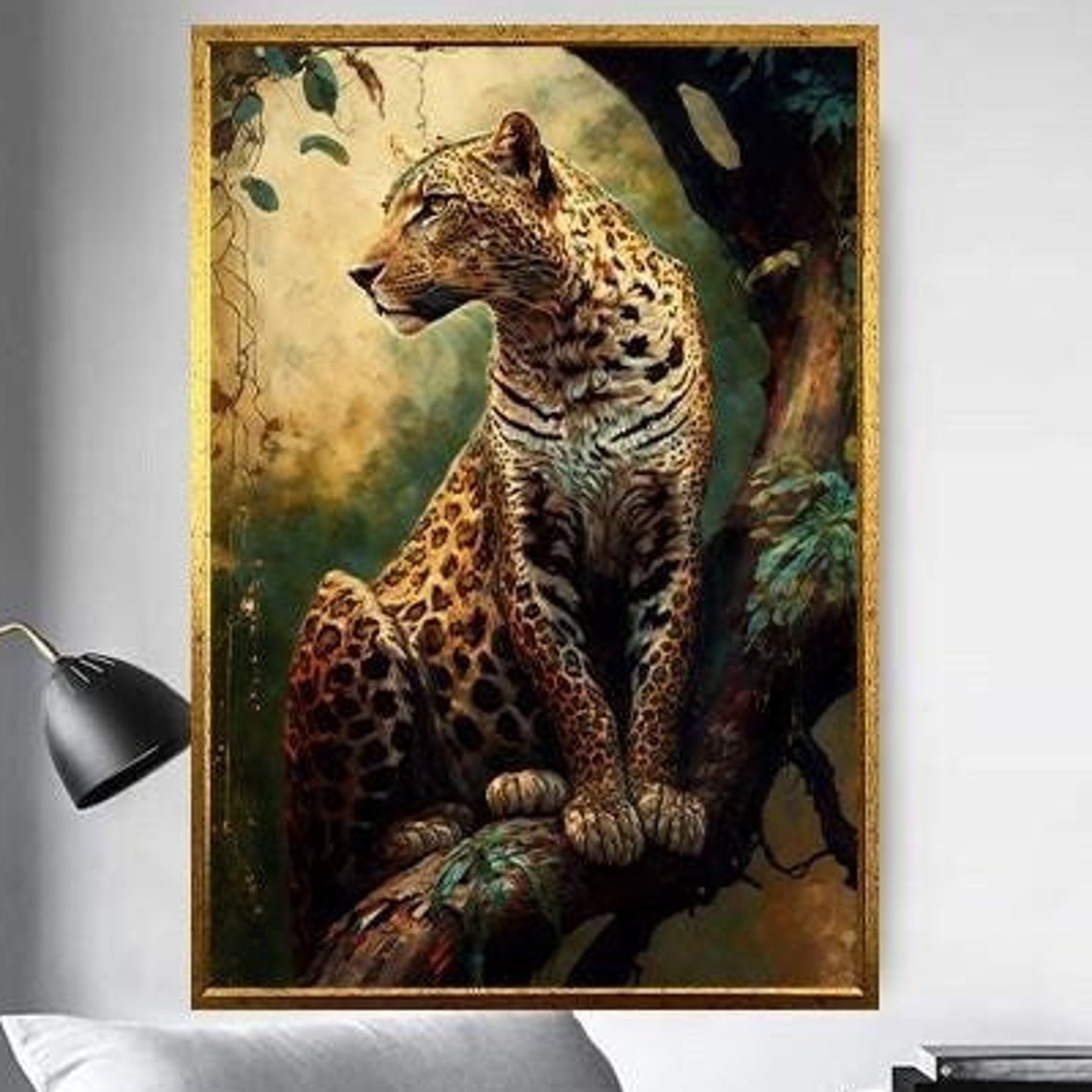 Spotted Leopard Sitting On A Tree Branch Wild Big Cat Art Poster - Image 5