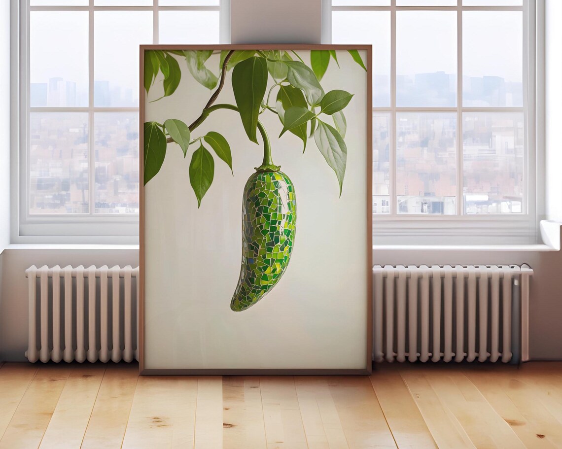Retro Jalapeño Disco Ball Kitchen Art Print, Funky