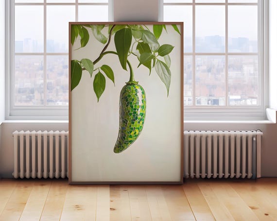 Retro Jalapeño Disco Ball Kitchen Art Print, Funky