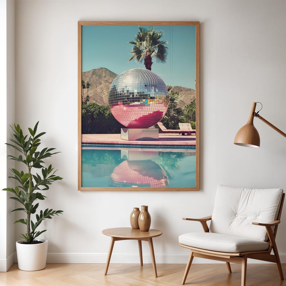 A Giant Disco Ball By A Palm Tree Pool On A Sunny Day Poster - Image 3