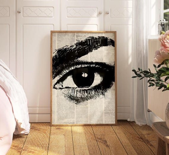 Retro Black And White Icon Eye Poster Trendy Newspaper Print Apartment Aesthetic Decor Wall Art Gift For Her