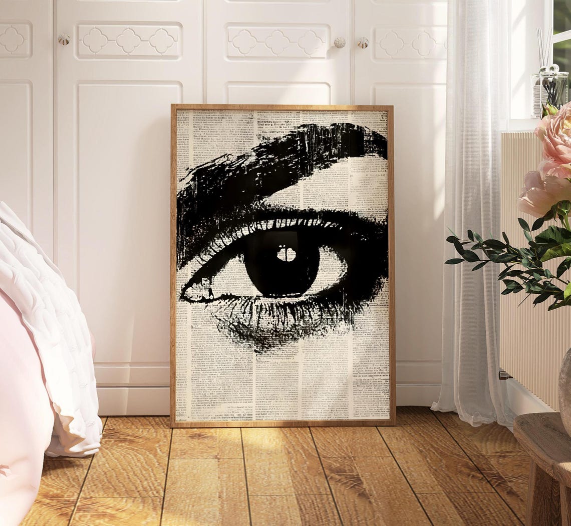 Dramatic Black And White Eye Newspaper Collage Beauty Wall Art