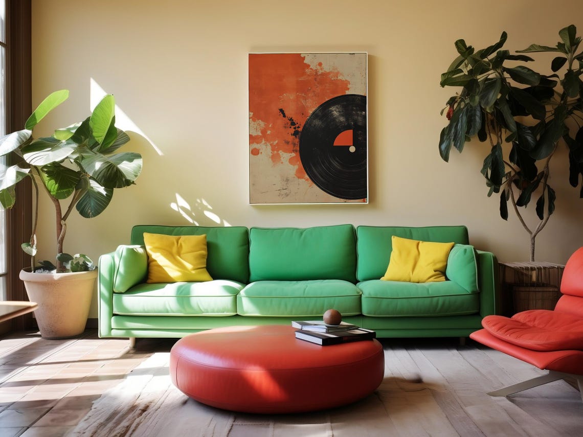 Cropped Half Vinyl Record On Orange Paint Splatter Abstract Poster - Image 4