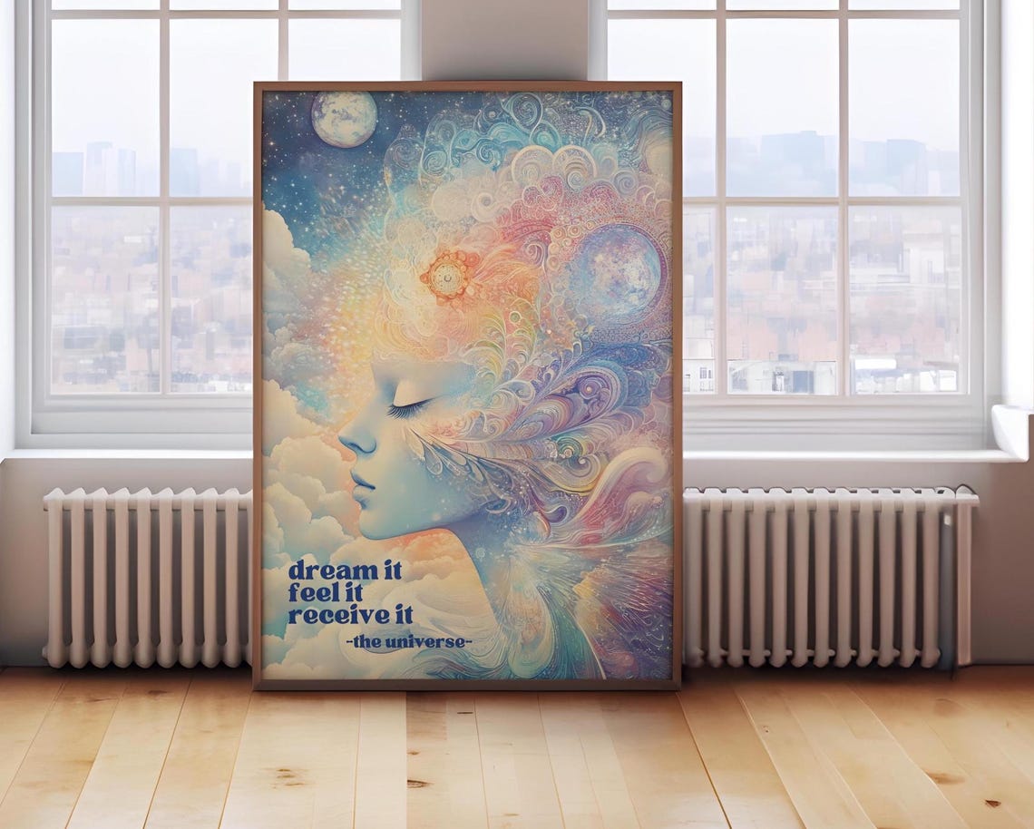 Dream It Feel It Receive It Celestial Goddess Affirmation Poster
