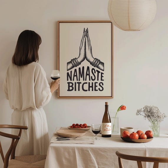 Namaste Bitches Print Funny Yoga Wall Art Boho Pilates Studio Decor Girly Workout Poster Gym Wellness