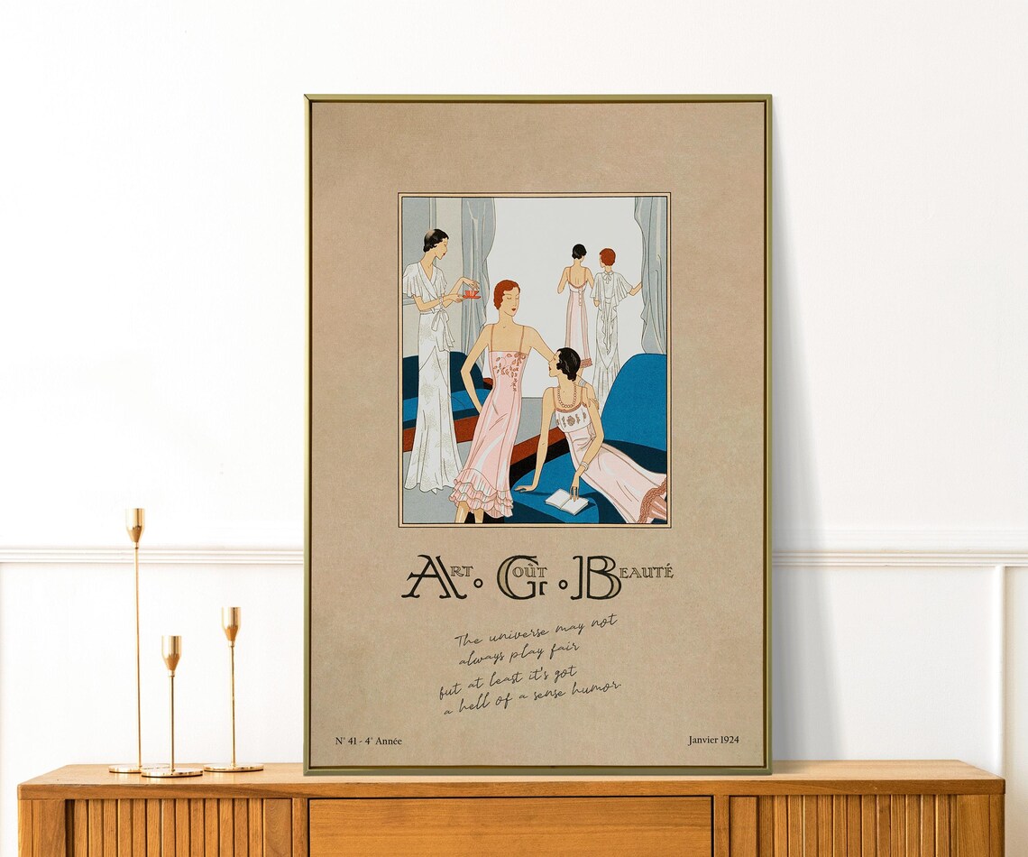 Vintage Art Gout Beaute 1924 Fashion Illustration Funny Quote Poster