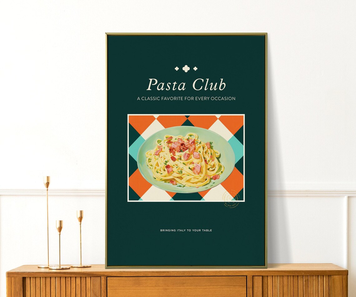 Pasta Club Spaghetti Carbonara Retro Italian Kitchen Art Poster