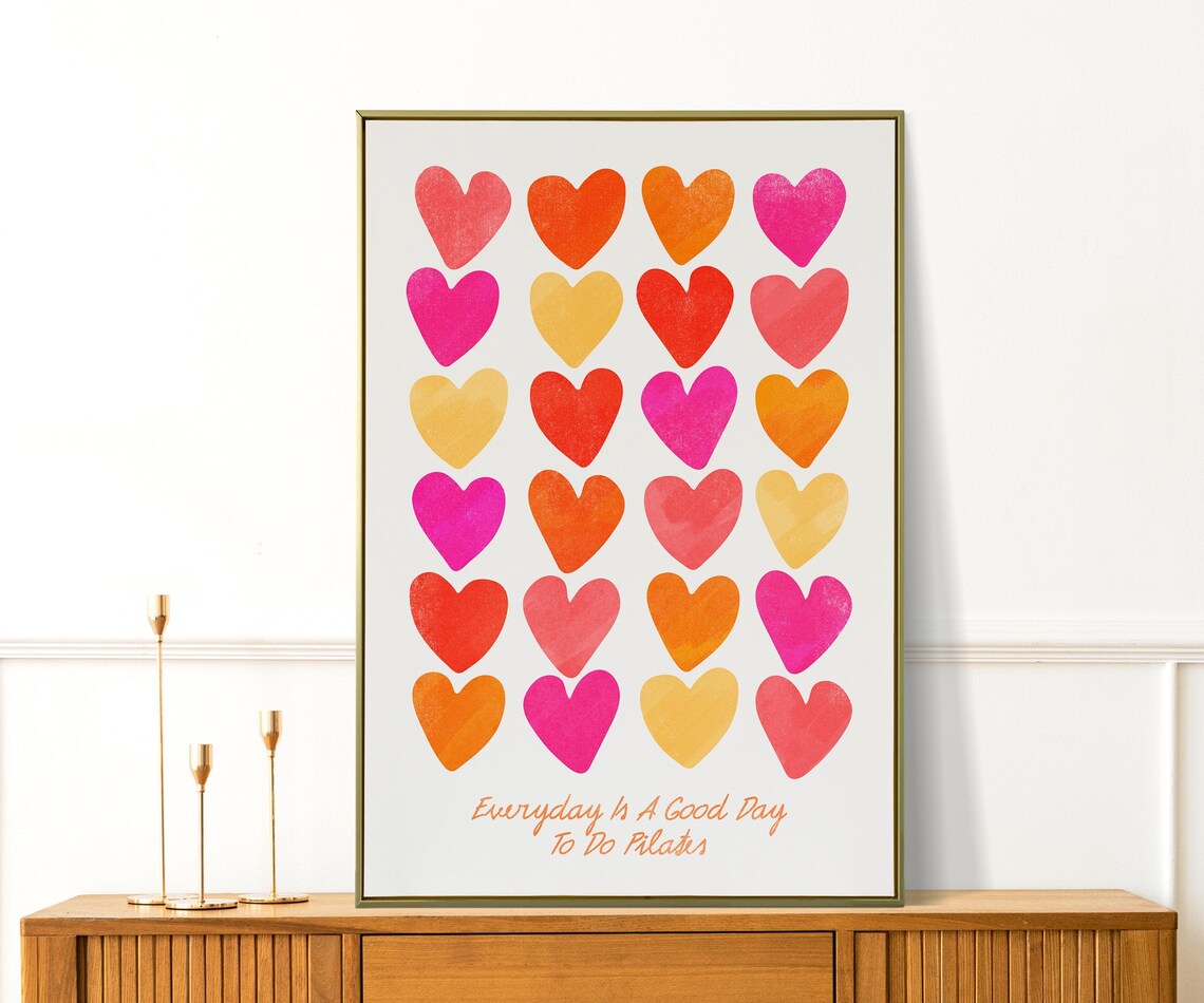 Everyday Is A Good Day To Do Pilates Watercolor Hearts Quote Poster