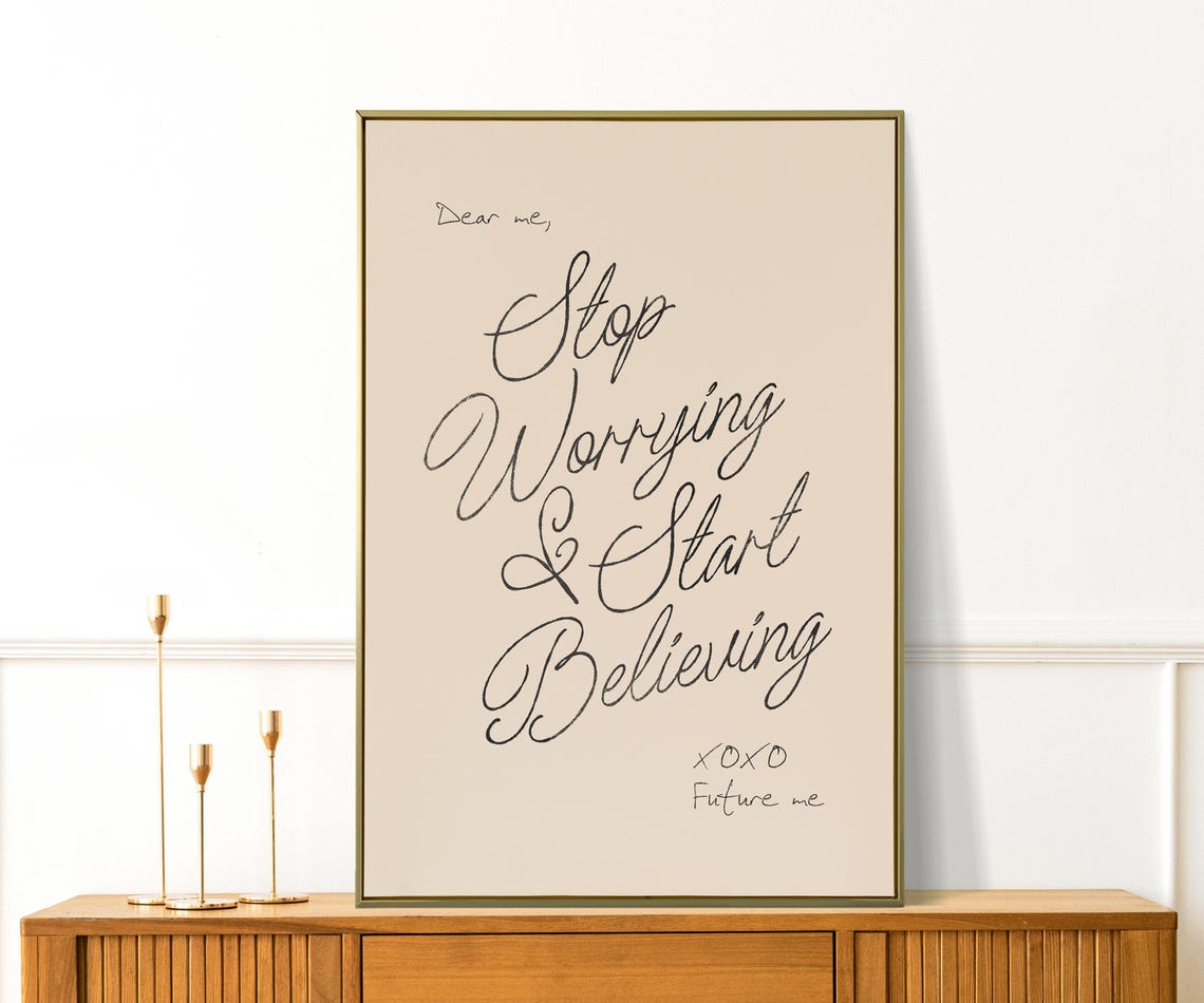 Stop Worrying And Start Believing Trendy Quotes Wall Art Inspirational Motivational Poster Apartment Decor Typography