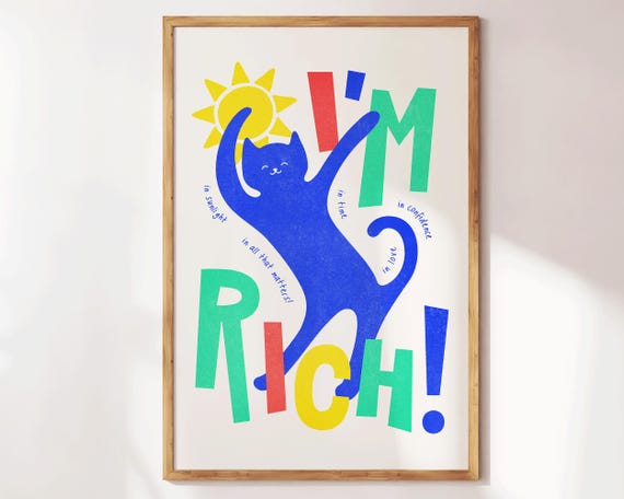 Funny Cat Wall Art Motivational Quotes Poster Colorful Print Retro Apartment Decor Gift For Lover Maximalist