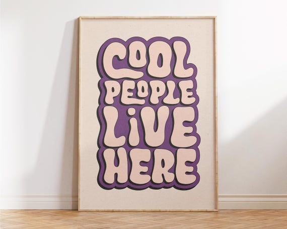 Cool People Live Here Print Retro Minimalist Wall Art Funny Living Room Decor Preppy Apartment Neutral Home Gift