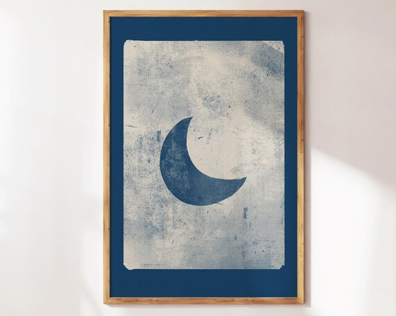 Crescent Moon Minimalist Blue Vintage Texture Celestial Poster