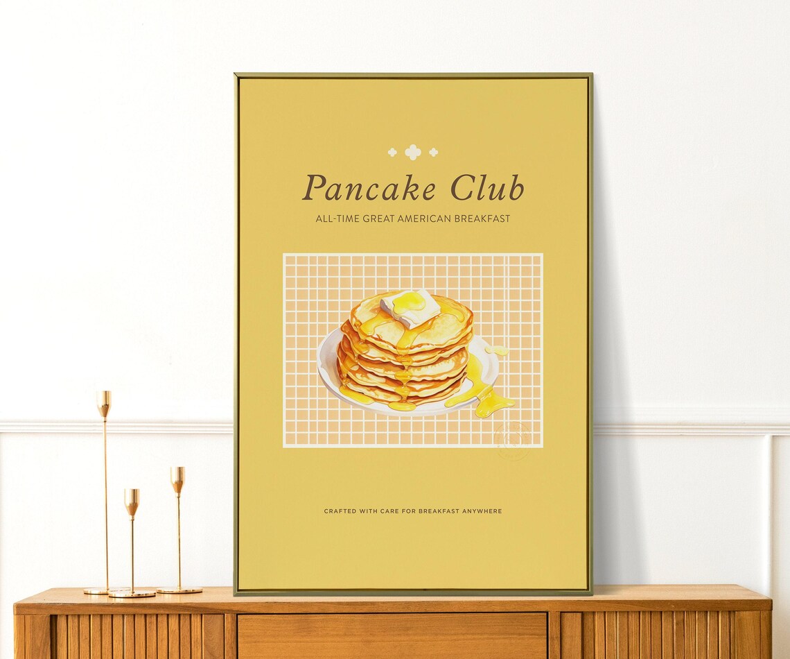 Pancake Club Stack Retro Mustard American Breakfast Wall Poster