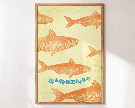 Yellow Sardines Retro Kitchen Wall Art For Homecook Chefs Food Lovers Featuring Cute Fish Prints Perfect A Trendy Coastal
