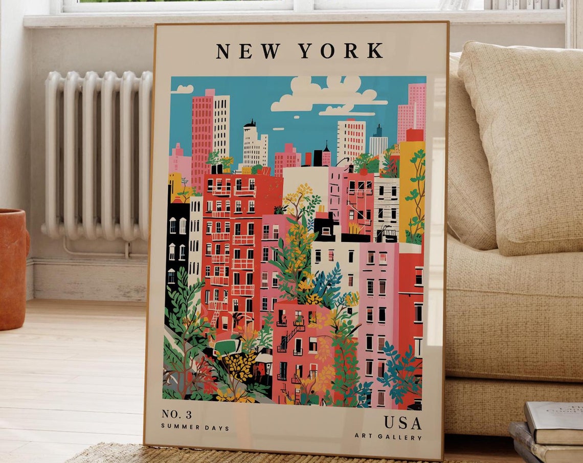 New York USA Summer Cityscape Skyscraper Illustration Poster