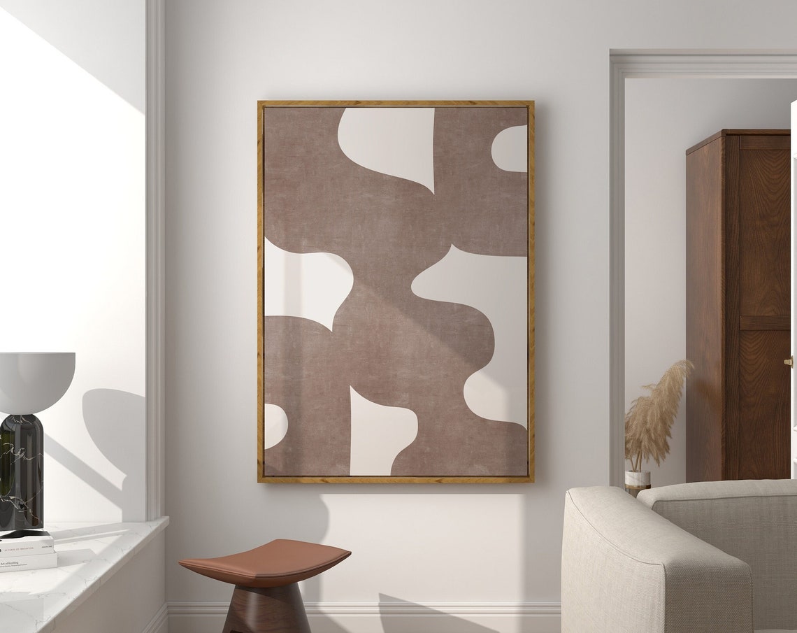 Midcentury Taupe Beige Organic Blob Abstract Modern Wall Art