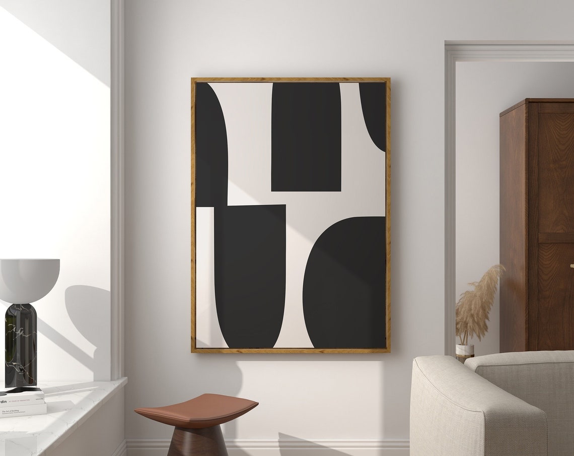 Modern Black Cream Block Shapes Abstract Minimalist Decor Poster