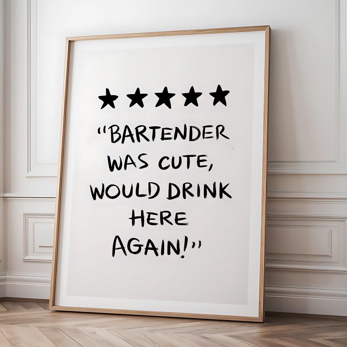 Bartender Was Cute Five-Star Review Funny Quote Minimalist Bar Poster
