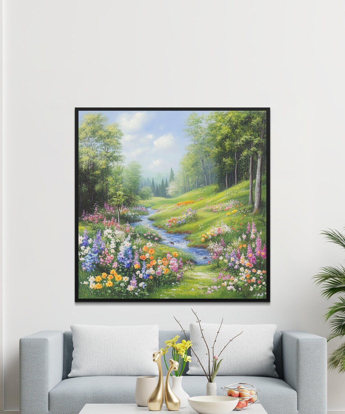 Serene Forest Stream Wildflower Meadow Lush Green Woods Nature Poster - Image 4