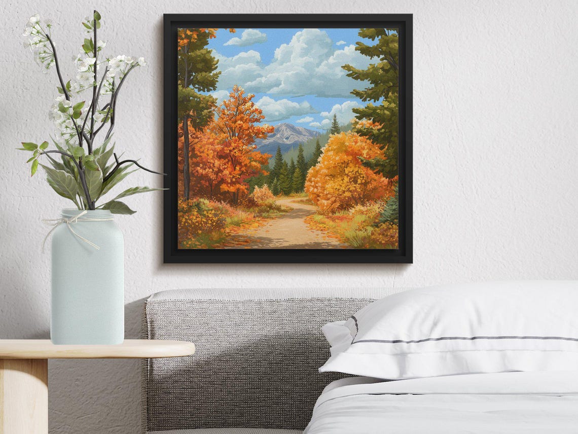 Autumn Mountain Trail Orange Fall Foliage Peak Scenic Forest Poster - Image 4