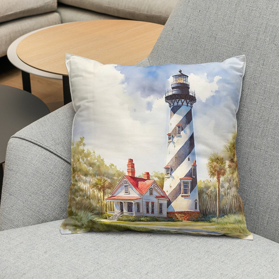 Watercolor Tropical Lighthouse Wall Art Tropical Landscape Ai Wall Art Lighthouse Print Lighthouse Beach 12 X 12 - Image 3