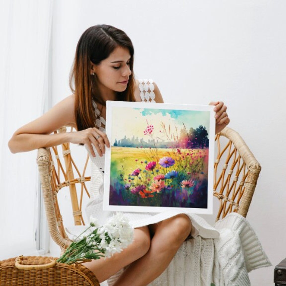 Wildflower Meadow Sunset Watercolor Colorful Summer Field Art Poster - Image 5