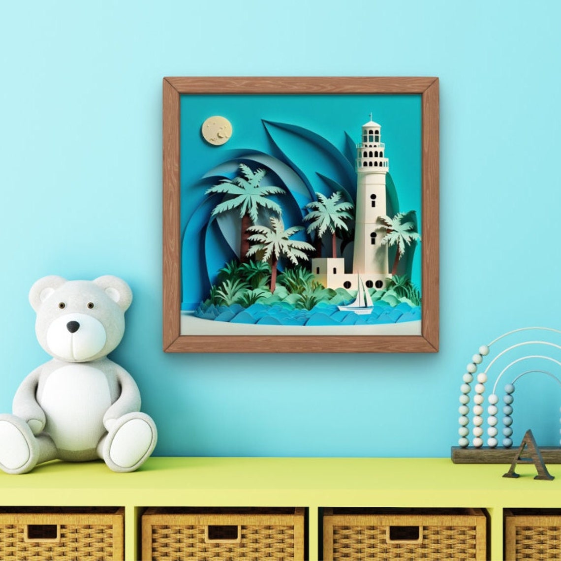 Tropical Scene Art Island Lighthouse Wall Art Tropical Island And Lighthouse Wall Art Ai Abstract 12 X 12 - Image 5