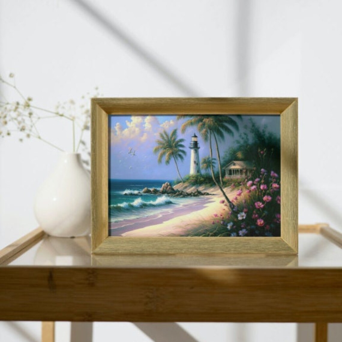 Lighthouse On A Tropical Beach, Nautical Landscape - Image 4