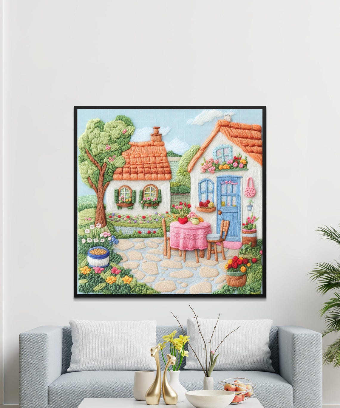 Embroidery Cottage Garden Stitched Floral Art Needlework Wall Poster - Image 4