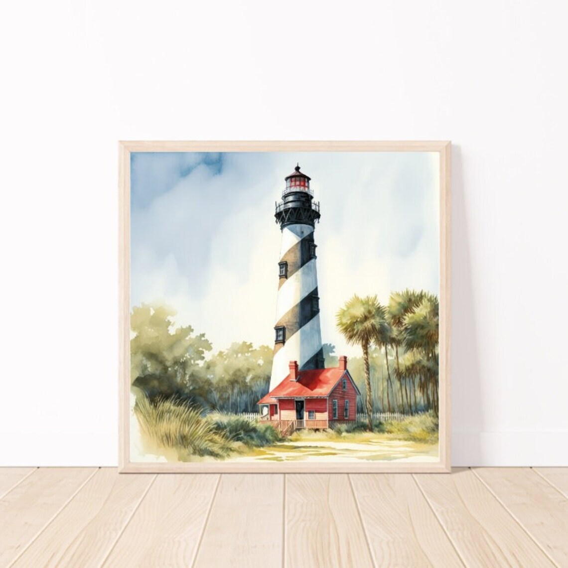 Watercolor Tropical Lighthouse Art Print